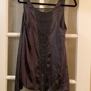 Charcoal open beaded back blouse